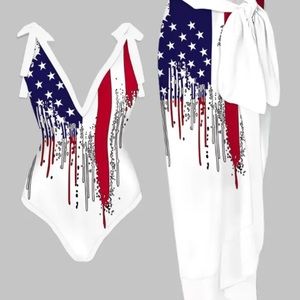Brand New, never worn, One piece All American Bathing suit with Sarong size M(6)